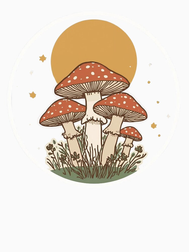 Retro Toadstool Meadow: A Muted Palette Nature Illustration by The Daily Palette