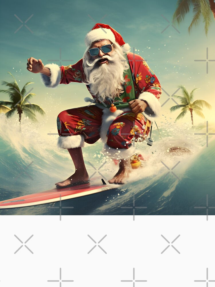 surfing christmas santa claus holiday print by dcrc