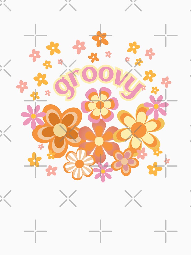 orange pink groovy retro flowers by CreativeCanvas8