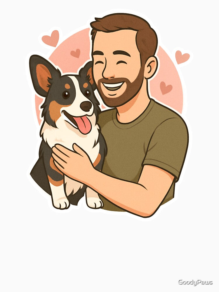 Tail of Friendship: Man & Cardigan Welsh Corgi Cartoon by GoodyPaws