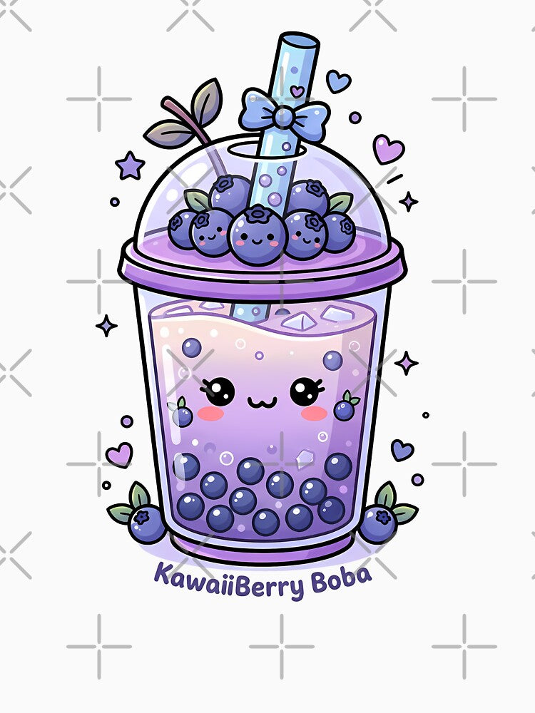 Cute Blueberry Boba Tea – Sweet Kawaii Bubble Tea Illustration by BobaBunny76