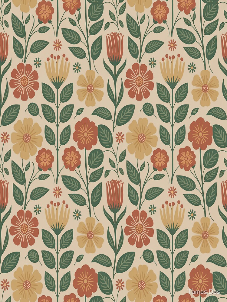 Retro Botanical Garden Pattern - Mid Century Modern William Morris Floral by Tamas Das