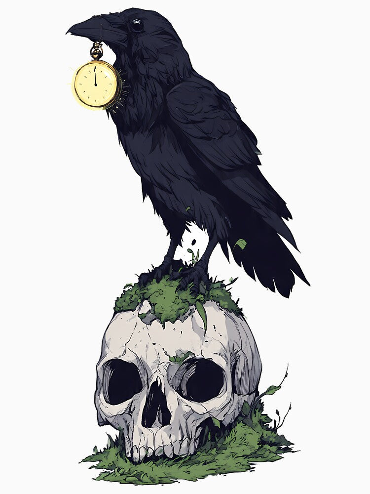 Raven on Mossy Skull by IllumeInk