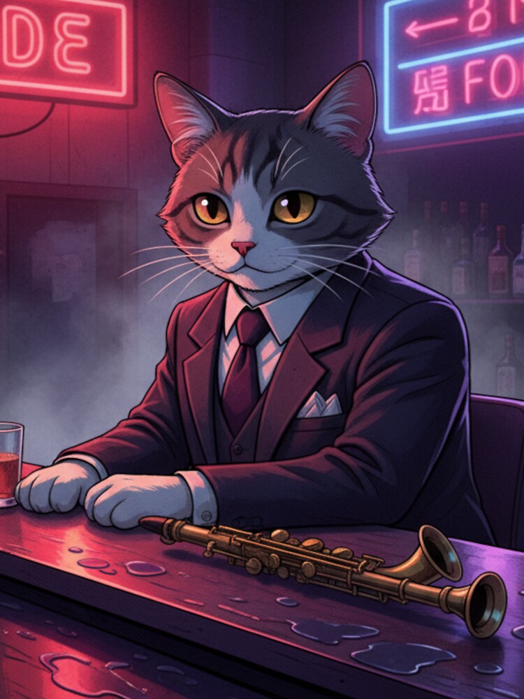 Jazz Bar Cat Lounge Retro City Cat by Neko-Doodle-co