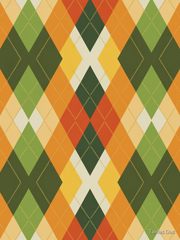 Retro 70s Argyle Seamless Pattern – Burnt Orange Mustard Avocado Mid Century Modern Geometric Diamond Print by Tamas Das