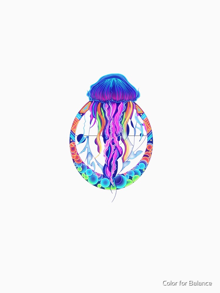 Neon Jellyfish Glow Mandala Art by Color for Balance