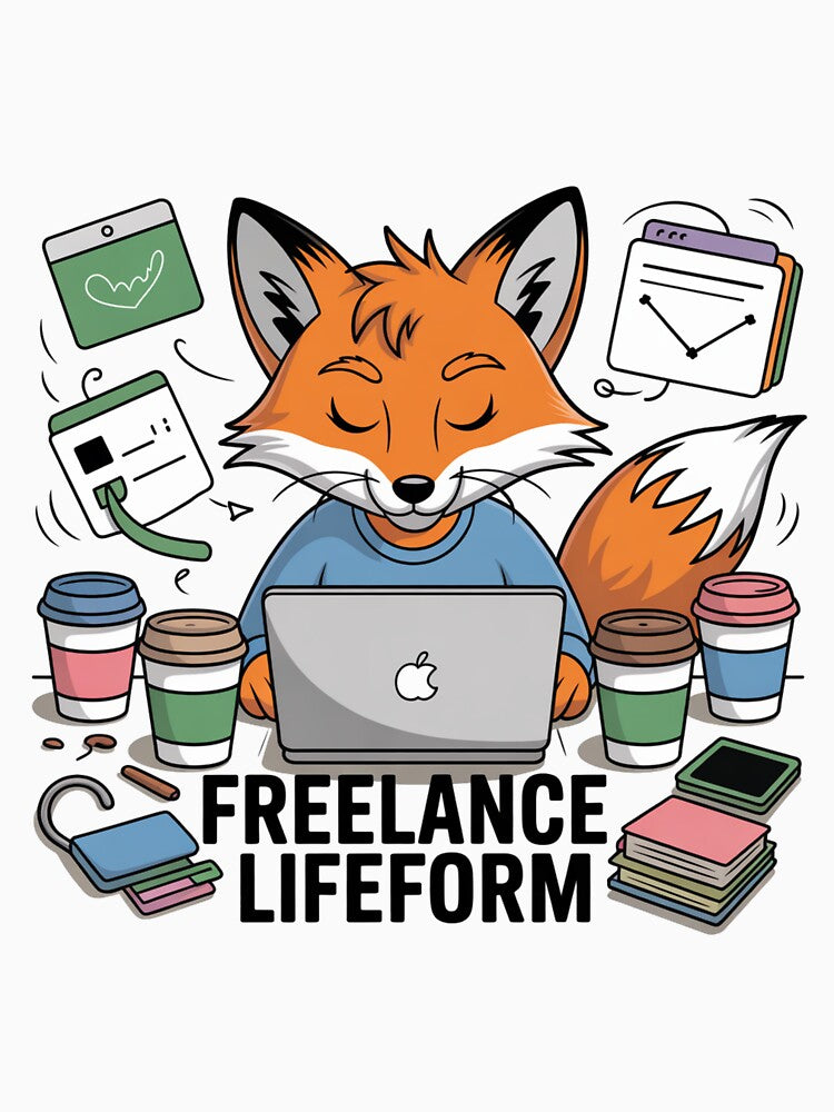 Freelance Lifeform – Fox at Work Cute Hustle Design by ArtByYunus