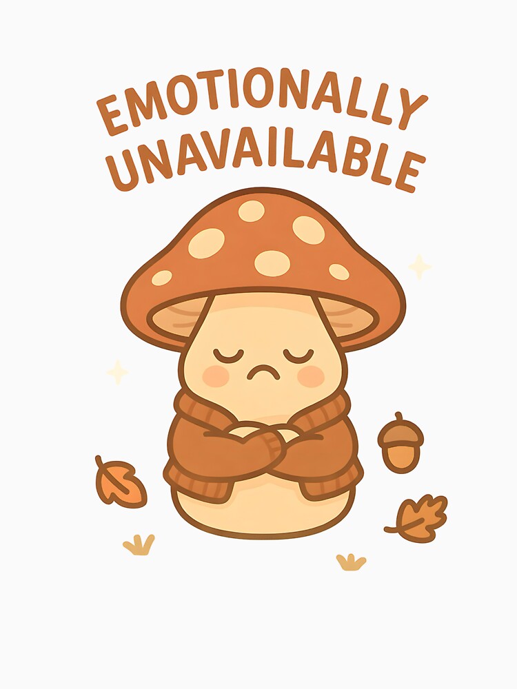 Grumpy Mushroom “Emotionally Unavailable” Kawaii Art by ArtbotsGallery