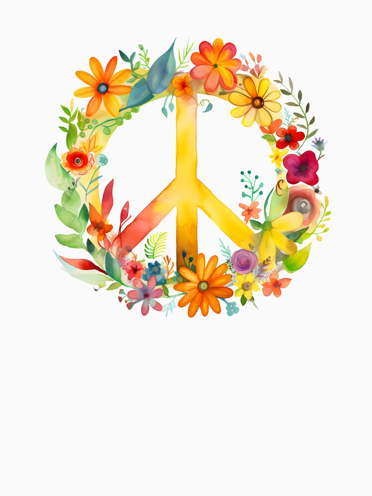 Peace Sign World Love Flowers Hippie Groovy Vibes Colorful by farhanhafeez
