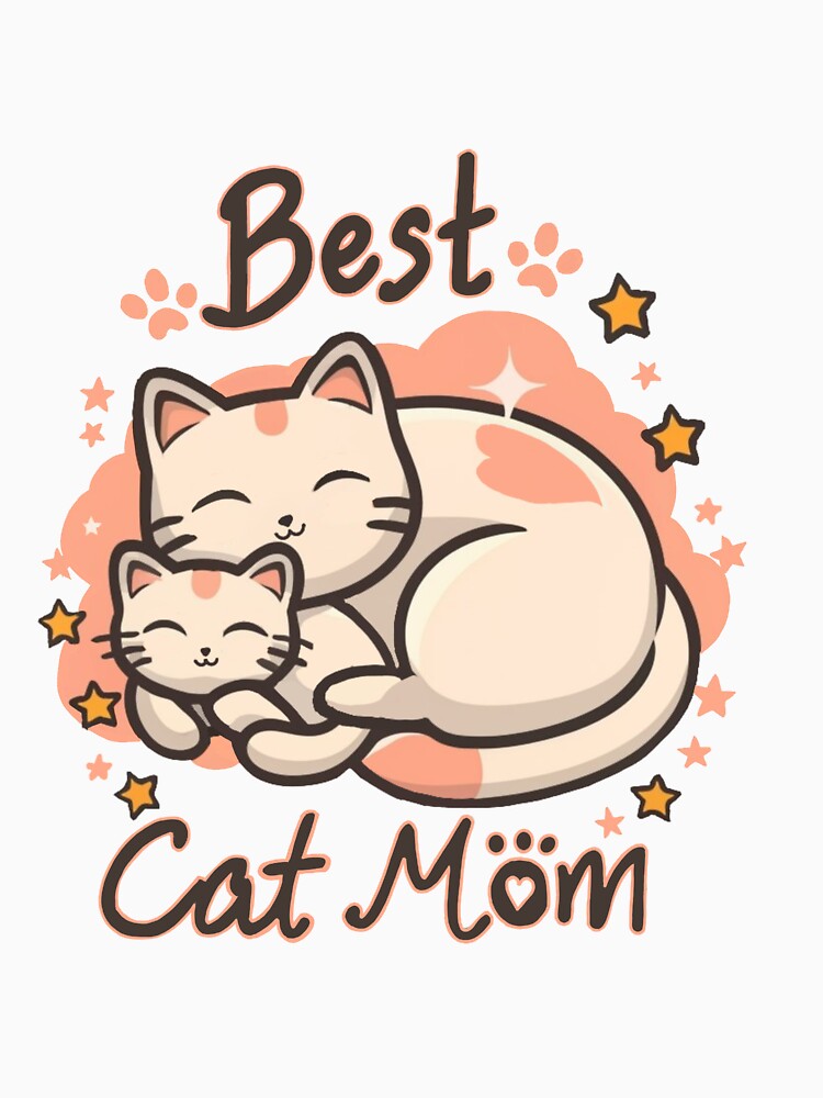 Cute Pink Best Cat Mom with Kitten and Stars by EclipseThreads