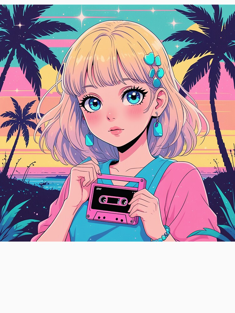 90s Retro Anime Vaporwave Girl Illustration by TheArtOfChaa