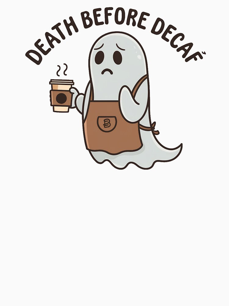 Barista Ghost - Death Before Decaf Coffee Lover Art by OldSchoolRetro