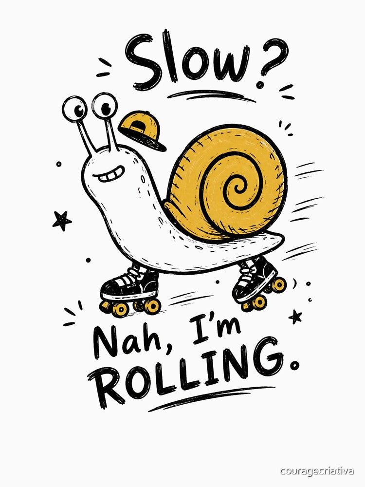 Nah, I'm Rolling – Funny Snail on Roller Skates by couragecriativa