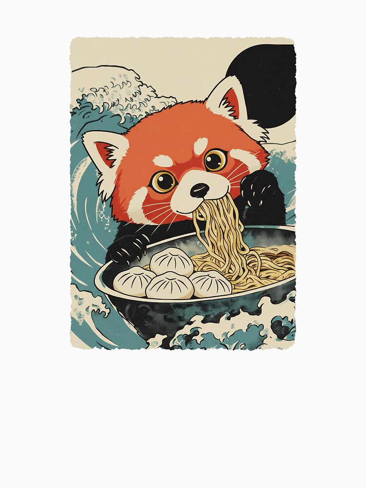 Red Panda Eating Ramen Cute Noodle Lover by JEFDodsonArt