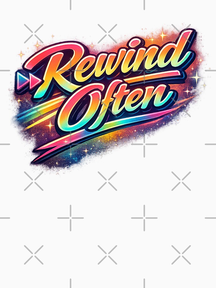 Rewind Often – Retro 80s Rainbow Neon Script (VHS Vibes) by All I Need Designs