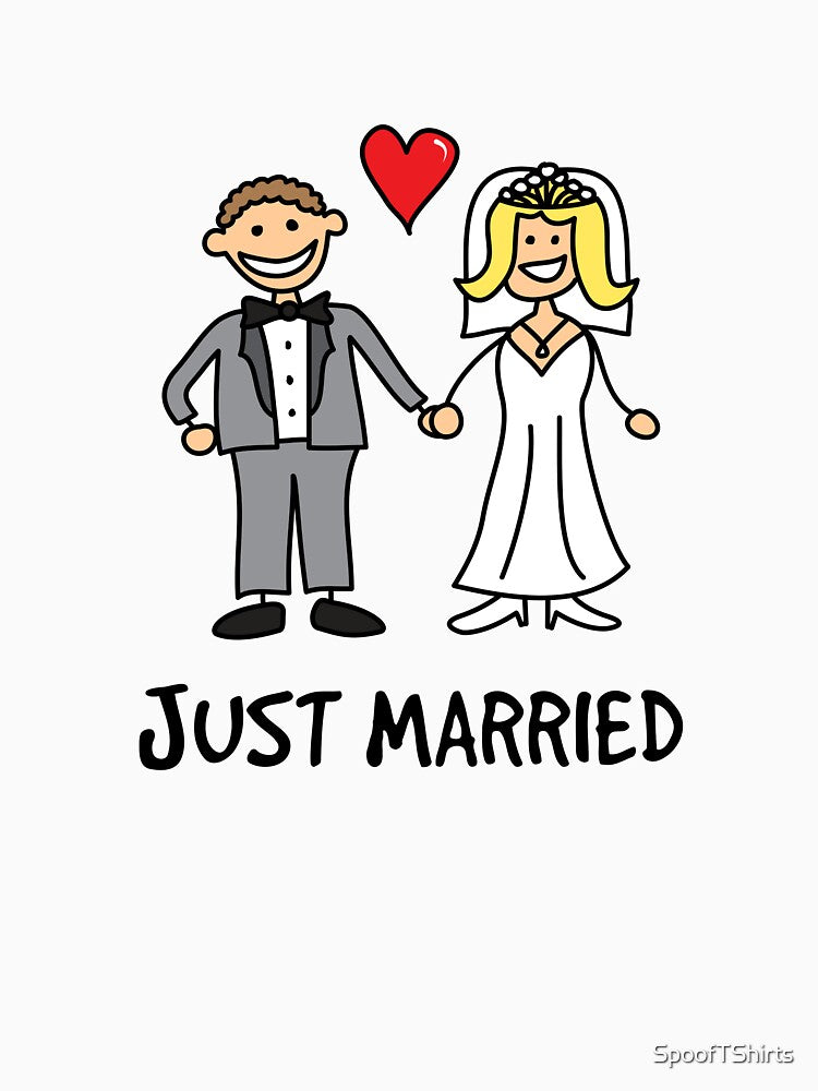 Just Married Bride And Groom Cartoon by SpoofTShirts