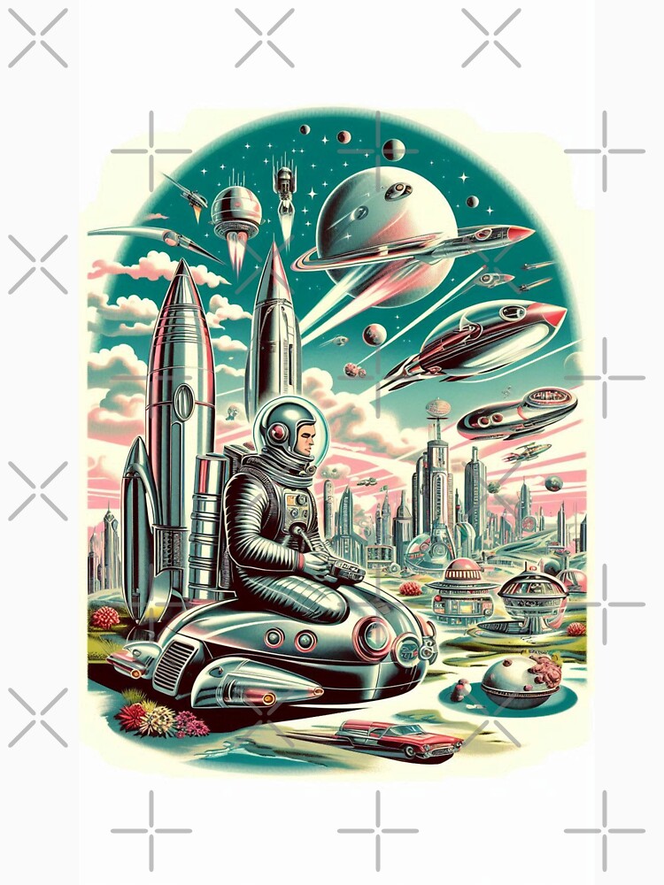 strations, chrome finished rockets, vintage sci fi artwork, by Dominika Farkašová