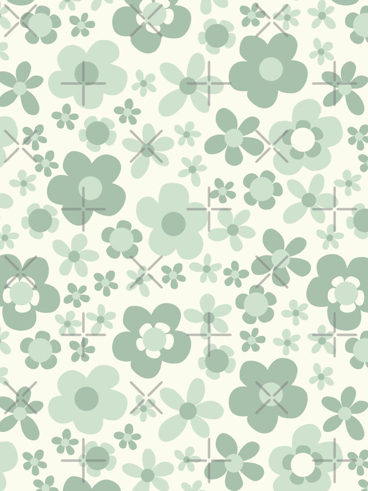PASTEL SAGE GREEN BOHO RETRO FLOWERS by blomastudios