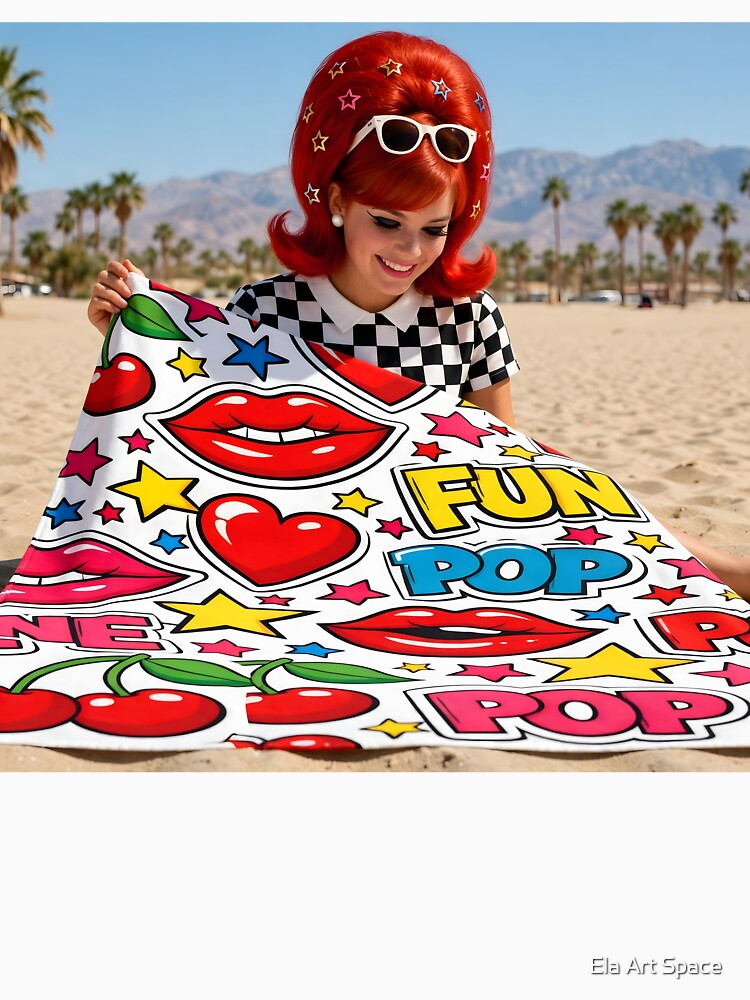 Retro Lips Cherries and Pop Fun - 60s Pop Art Beach by Ela Art Space