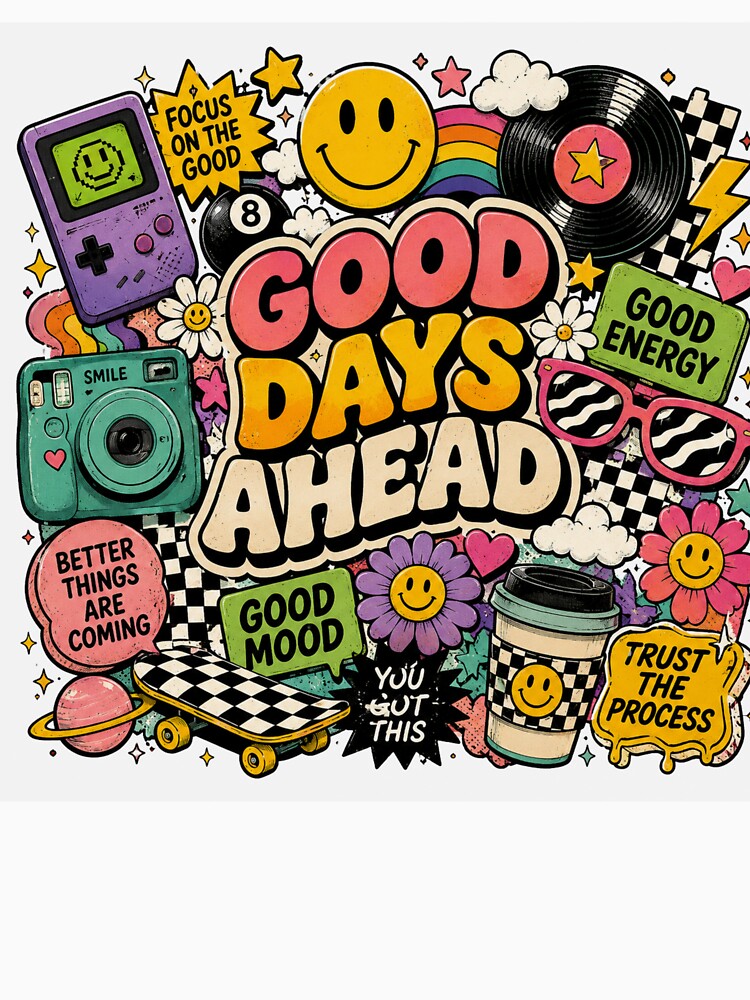 Good Days Ahead Retro Y2K Pop Art Smiley Aesthetic Sticker & T-Shirt Design by irfanedysud