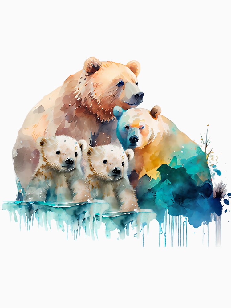 Polar Bear Family : Watercolour : Digital Illustration by MTJ-Mushrooms