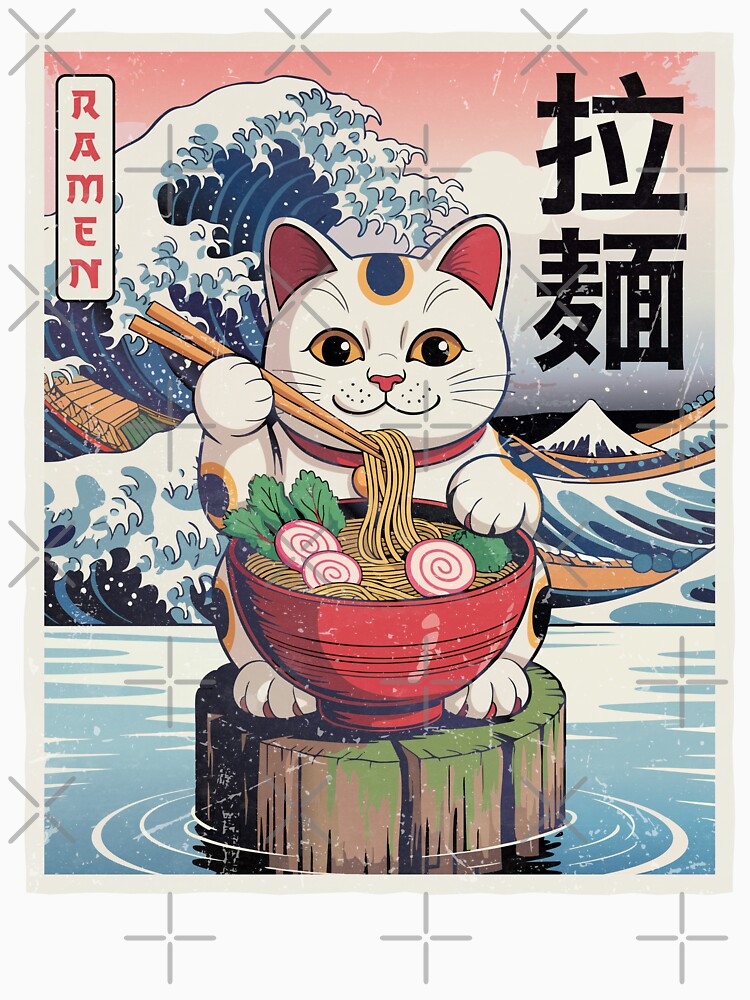 Maneki-Neko Lucky Cat Eating Ramen Noodles by jmbeezee