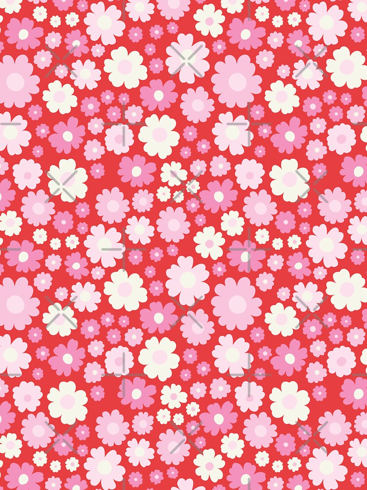 GROOVY RETRO FLOWER POWER GIRLY 70S AND 60S STYLE RED by blomastudios