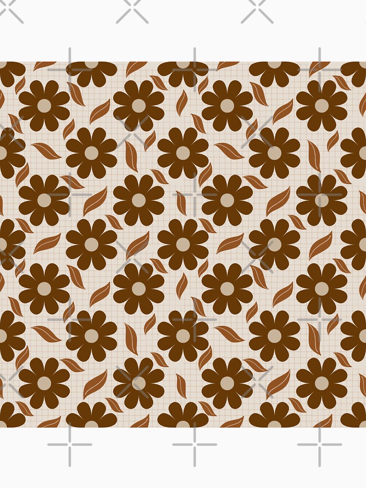 Retro Brown Daisies on Beige Grid Background by DColourMuse