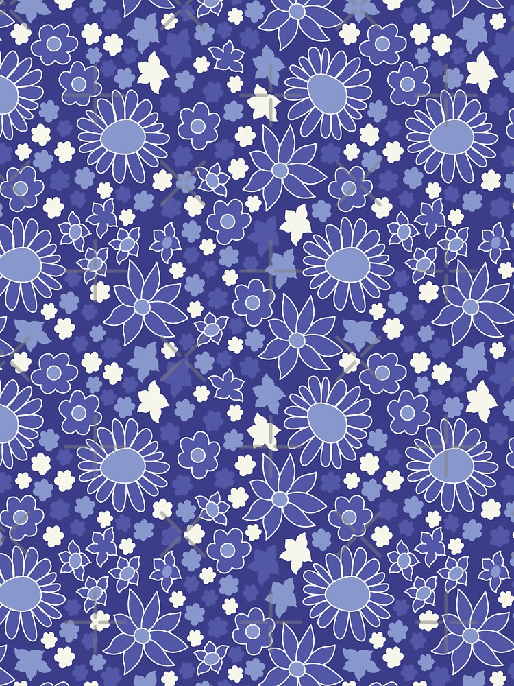RETRO FLOWER POWER DARK BLUE by blomastudios