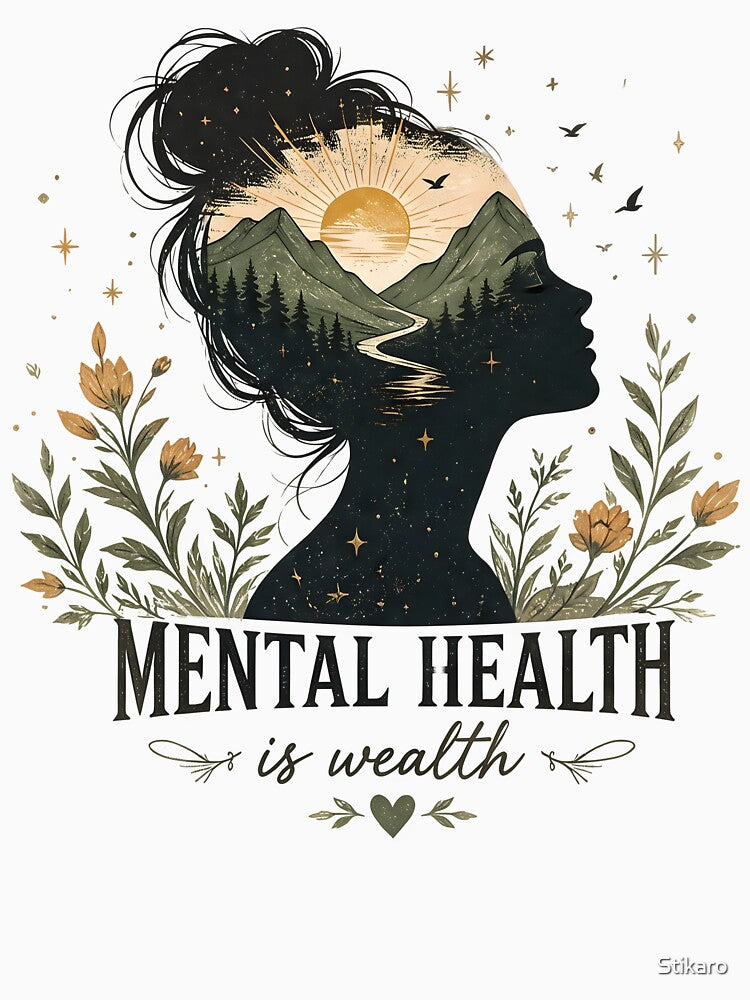 Mental Health Is Wealth Nature Silhouette Self Care by Stikaro