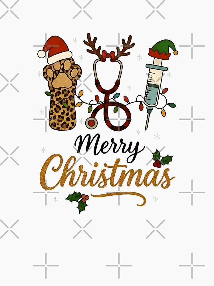 Veterinarian Christmas Design – Cute Vet Holiday Art with Paw, Stethoscope & Syringe by Imaginationbeyond