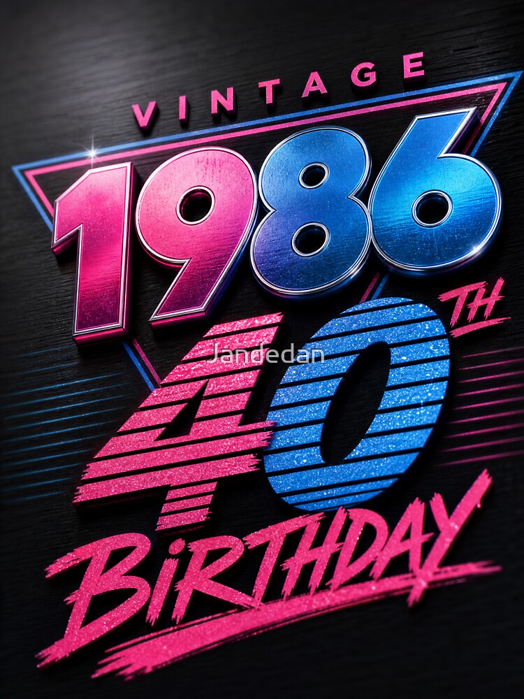 Retro 1986 40th Birthday Neon Glow – 80s Geometric Typography Design by Jandedan