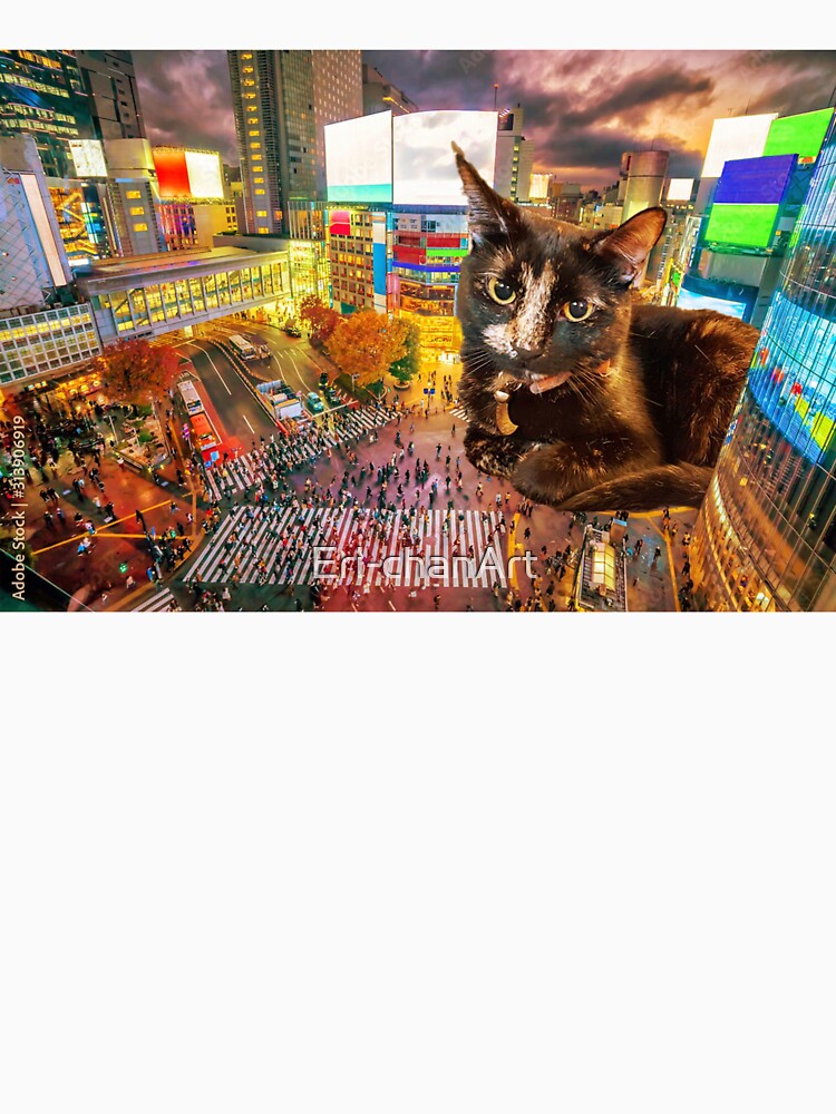 Tortie Black Cat Loafing In a Tiny City Cute Funny Photoshop by Eri-chanArt