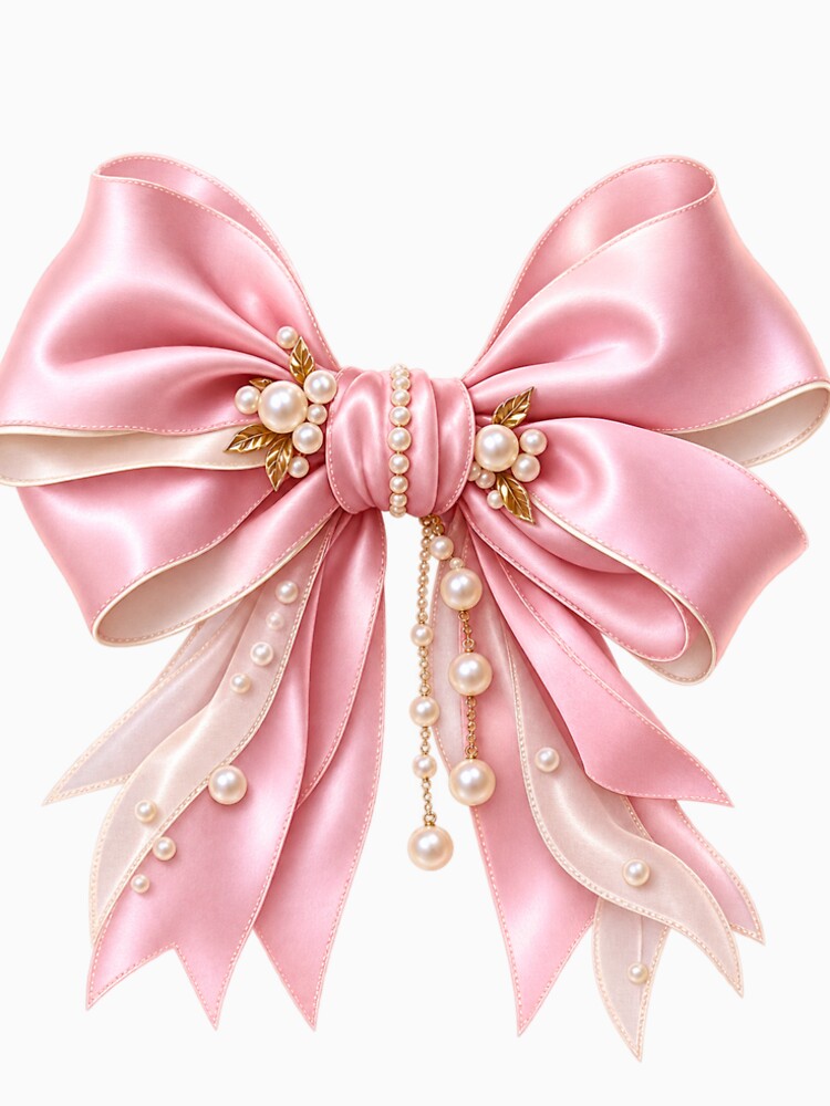 Elegant Pink Satin Bow with Pearls by Gold&pixels
