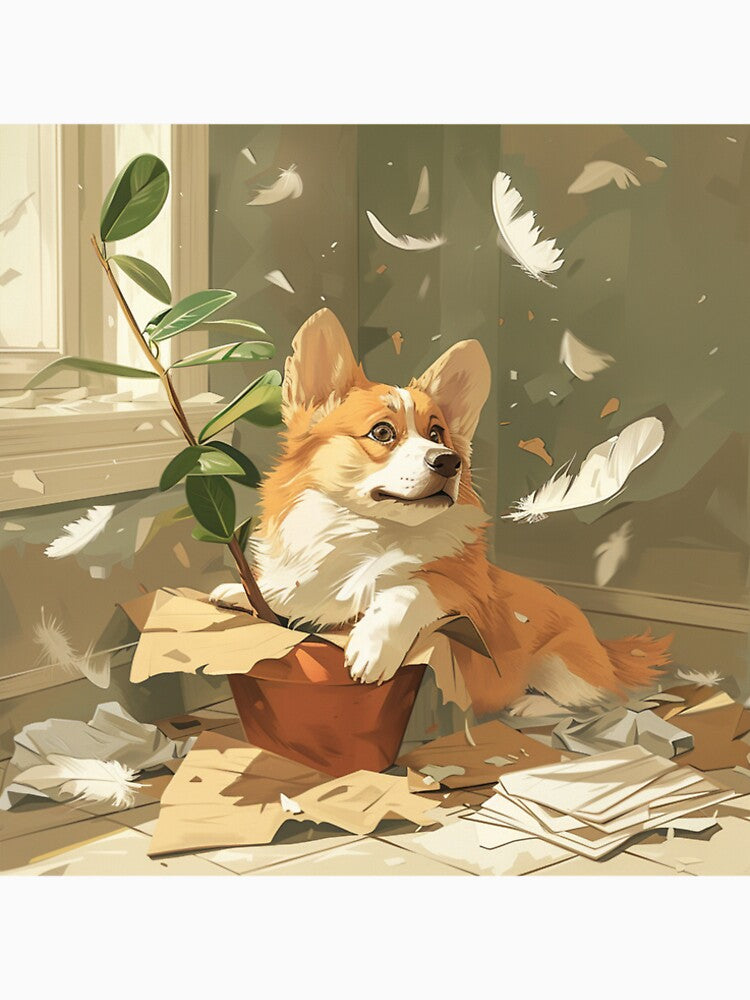 Corgi dog feathers everywhere by CorgiCuddle