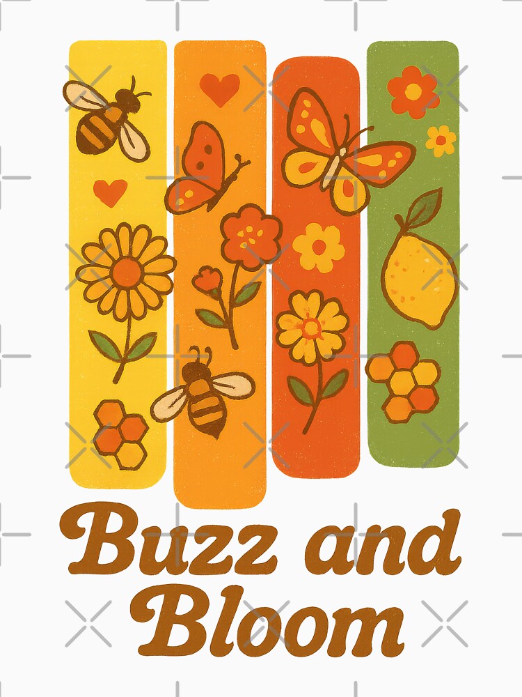 Buzz and Bloom – Retro Bee and Butterfly Nature Design by inkoutninja