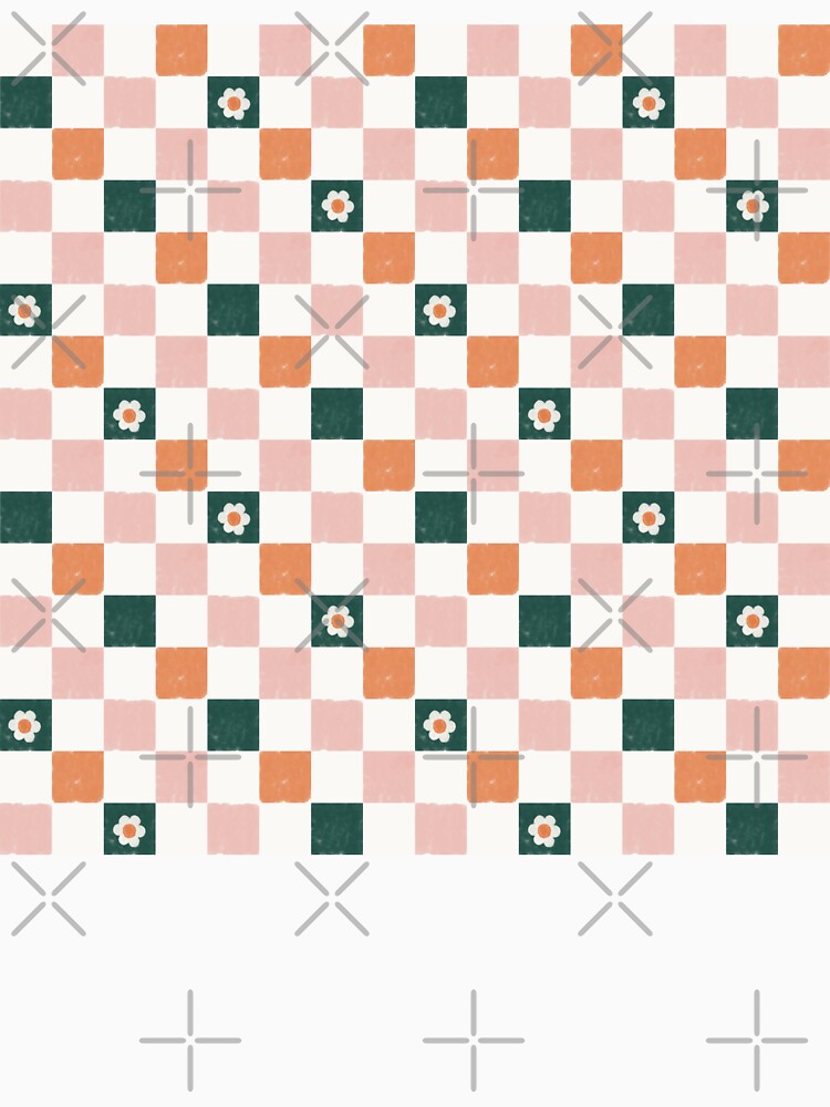Retro Floral Checkerboard Pattern Pink Terracotta Daisy by Angie-Atelier