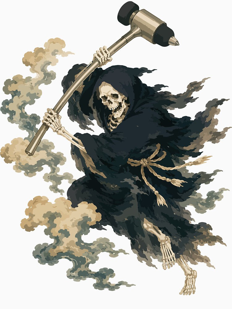 Grim Reaper with Reflex Hammer — Dark Medical Humor Art Tee by medicalkinoko