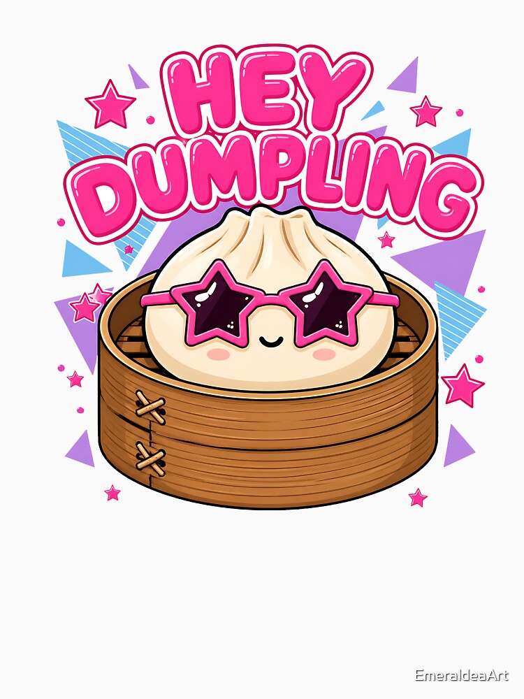 Hey Dumpling – Kawaii Dim Sum in Bamboo Steamer with Retro Star Sunglasses by EmeraldeaArt