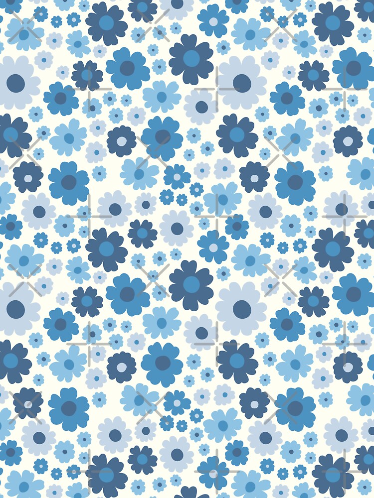 GROOVY RETRO FLOWER POWER GIRLY 70S AND 60S STYLE BLUE AND CREAM by blomastudios