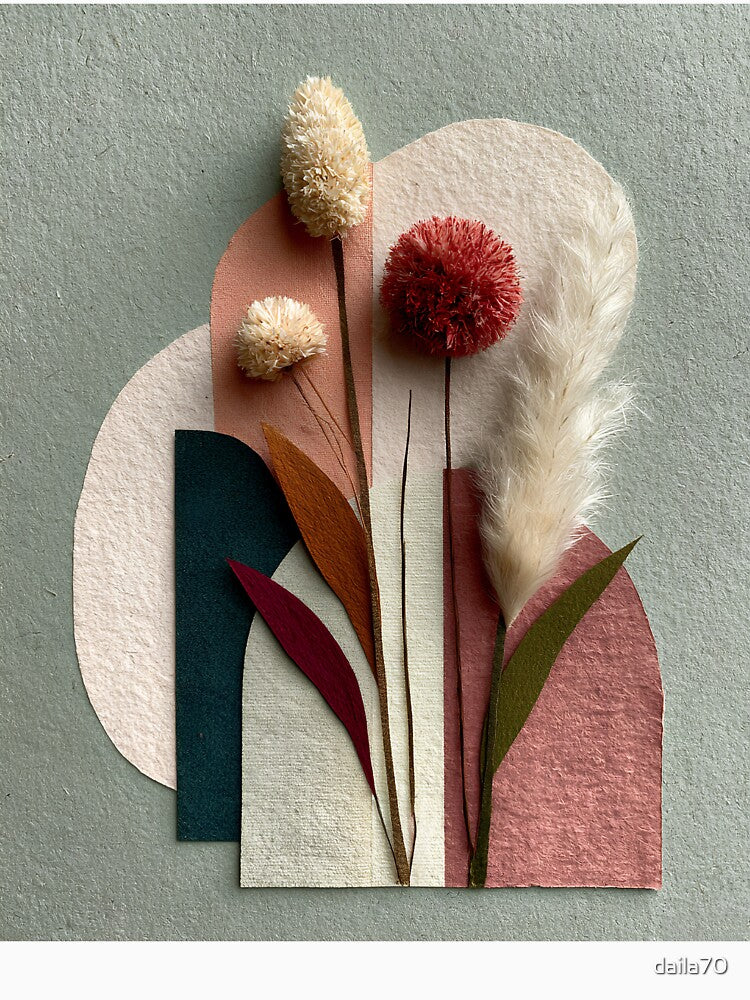 Pampas Grass Boho Collage Muted Sage Beige Art by daila70