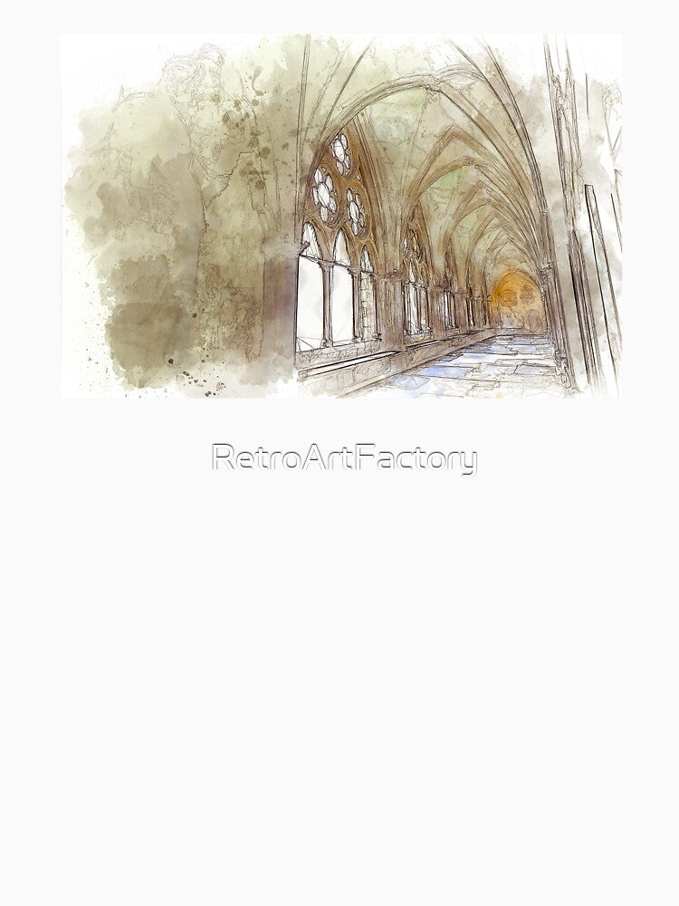 The Cloister at Westminster Abbey, London, England - Line and Wash Sketch by Retro Art Factory