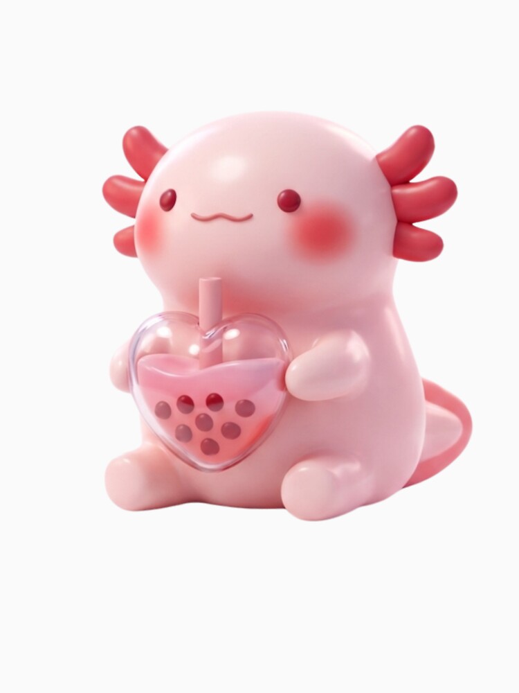 Cute Pink Axolotl Holding Heart Drink by kunsuriyapaisan Paranee
