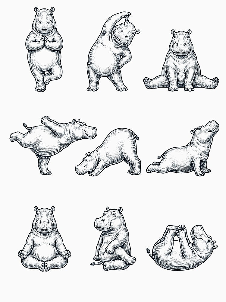 Vintage Hippo Yoga Poses Funny Meditation Animal Lover by DoodleTortle