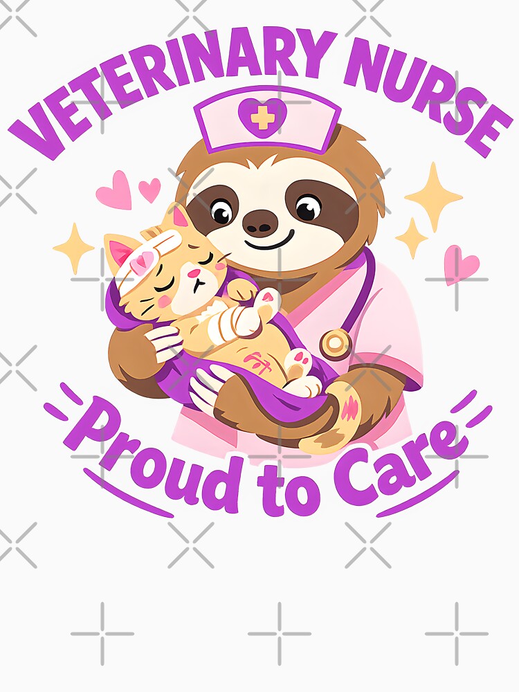 Veterinary Nurse Proud to Care Cute Sloth Vet Tech Animal Lover Design by ClinicalHubs