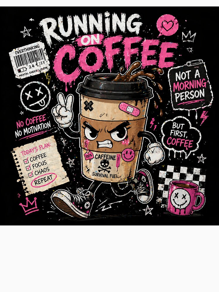 Running on Coffee – Funny Chaos Energy Caffeine Lover Shirt by IdentityThread