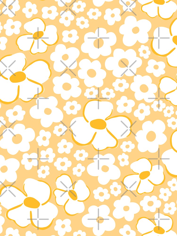 big cute florals peach orange danish style flowers super retro groovy 60s 70s era by blomastudios