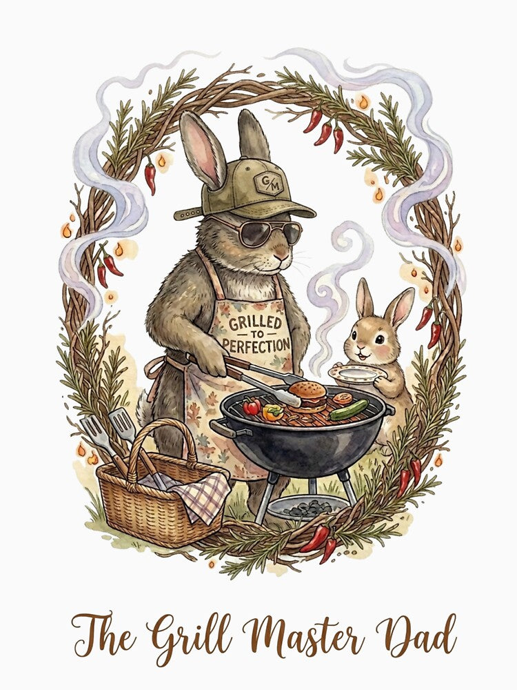 The Grill Master Dad Cute Bunny Watercolor Father's Day Gift by TatiK-Treasures