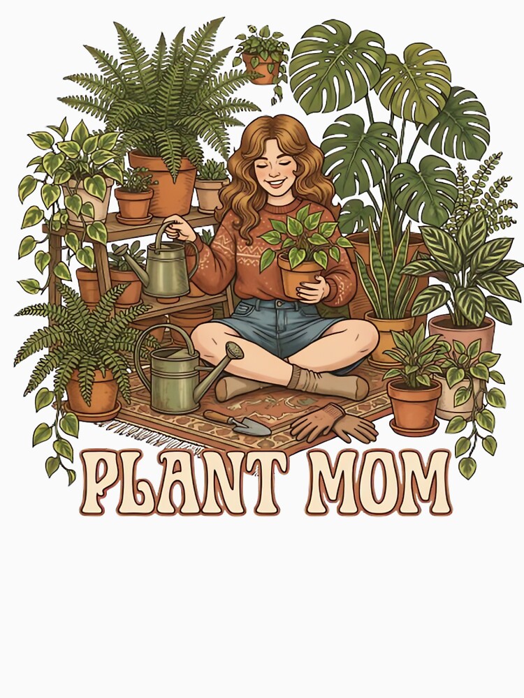 Retro Plant Mom Illustration Cozy Botanical Houseplants Design by urbinet