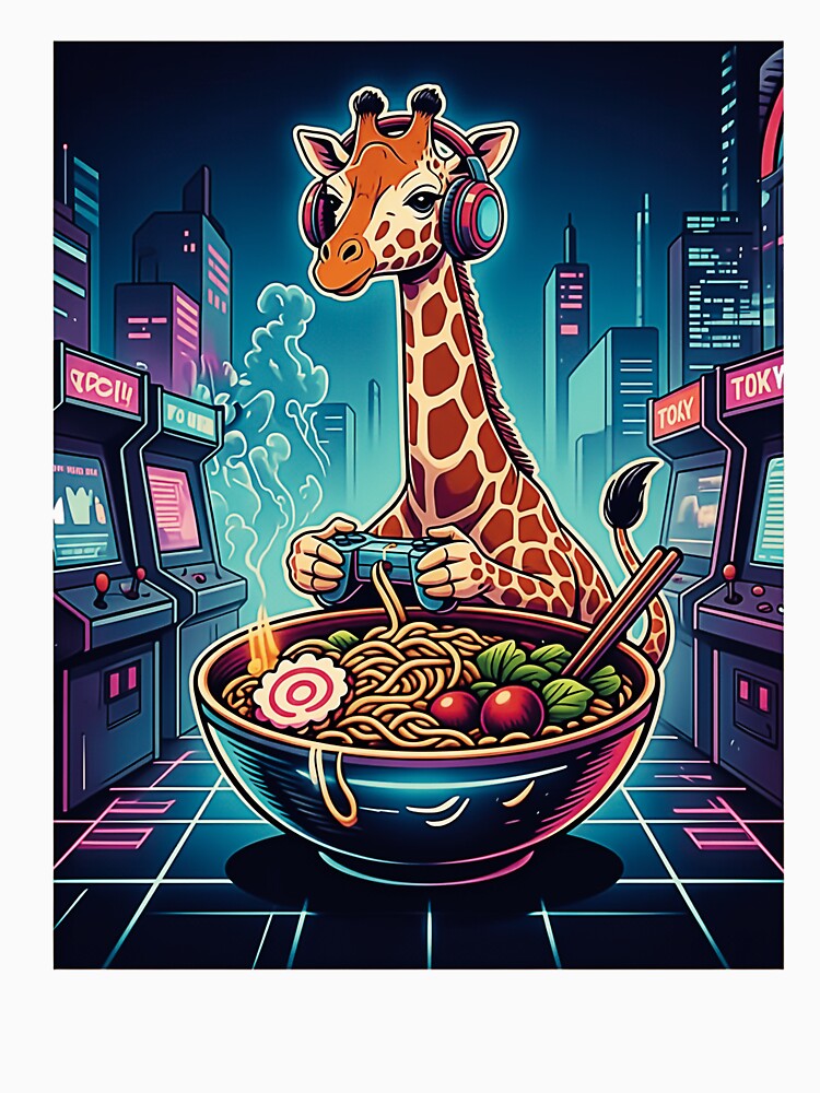 Giraffe Gamer Ramen Neon Arcade by FemmeForge